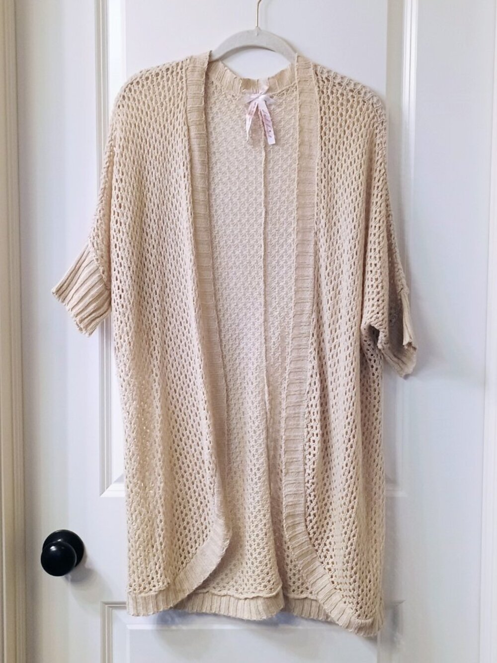 Derek Heart Women's Size Large Cream Open Knit Kimono Cardigan Lightweight Sweat